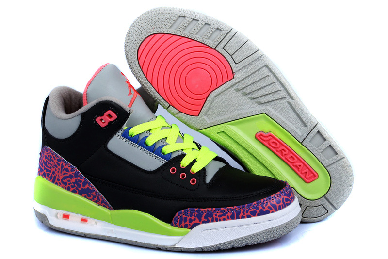 Air Jordan 3 Kid'S Shoes Black/Greenyellow/Blue/Hotpink Online